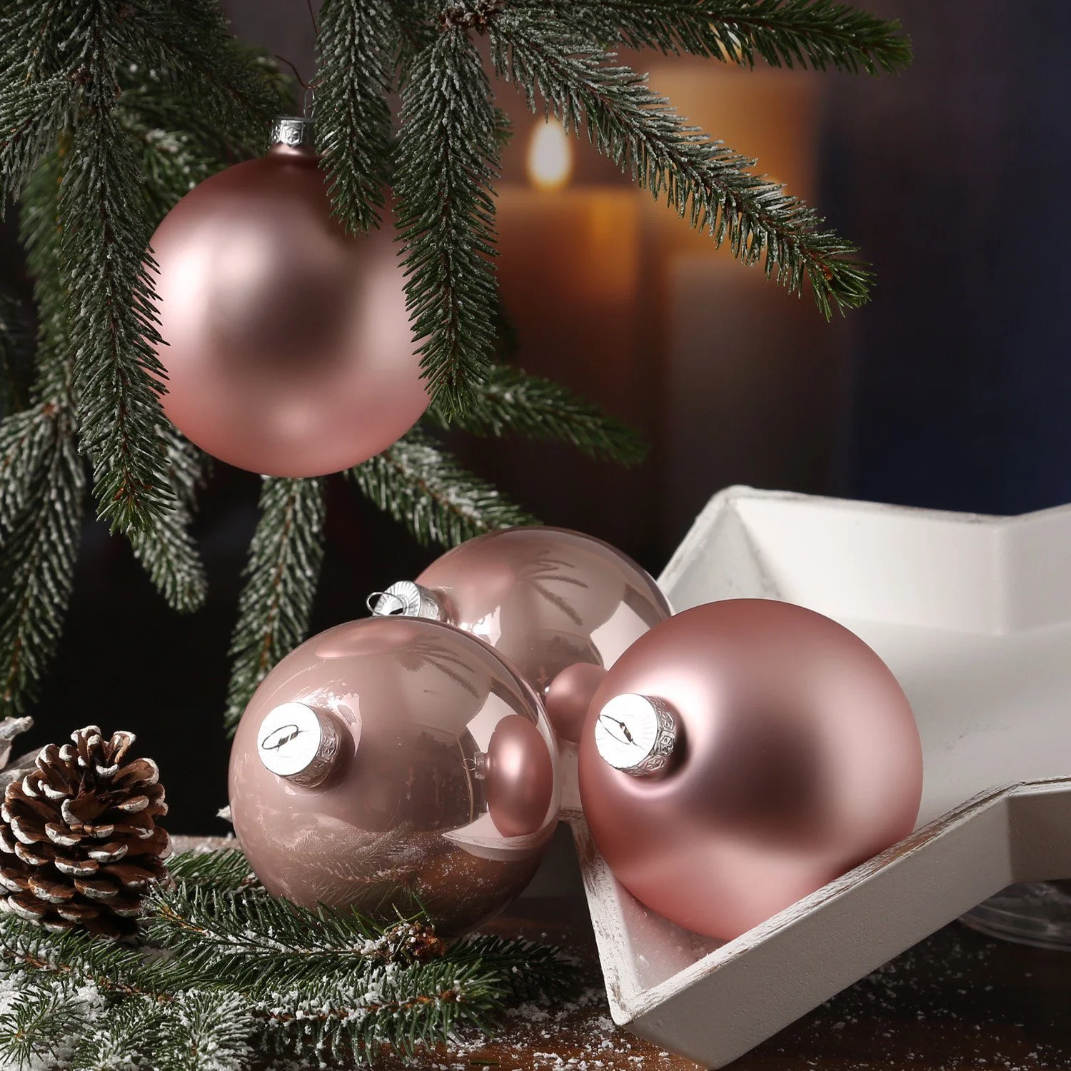 Weihnachtsbaumkugeln – 10 cm, Rosa, 4er-Set, bruchfest